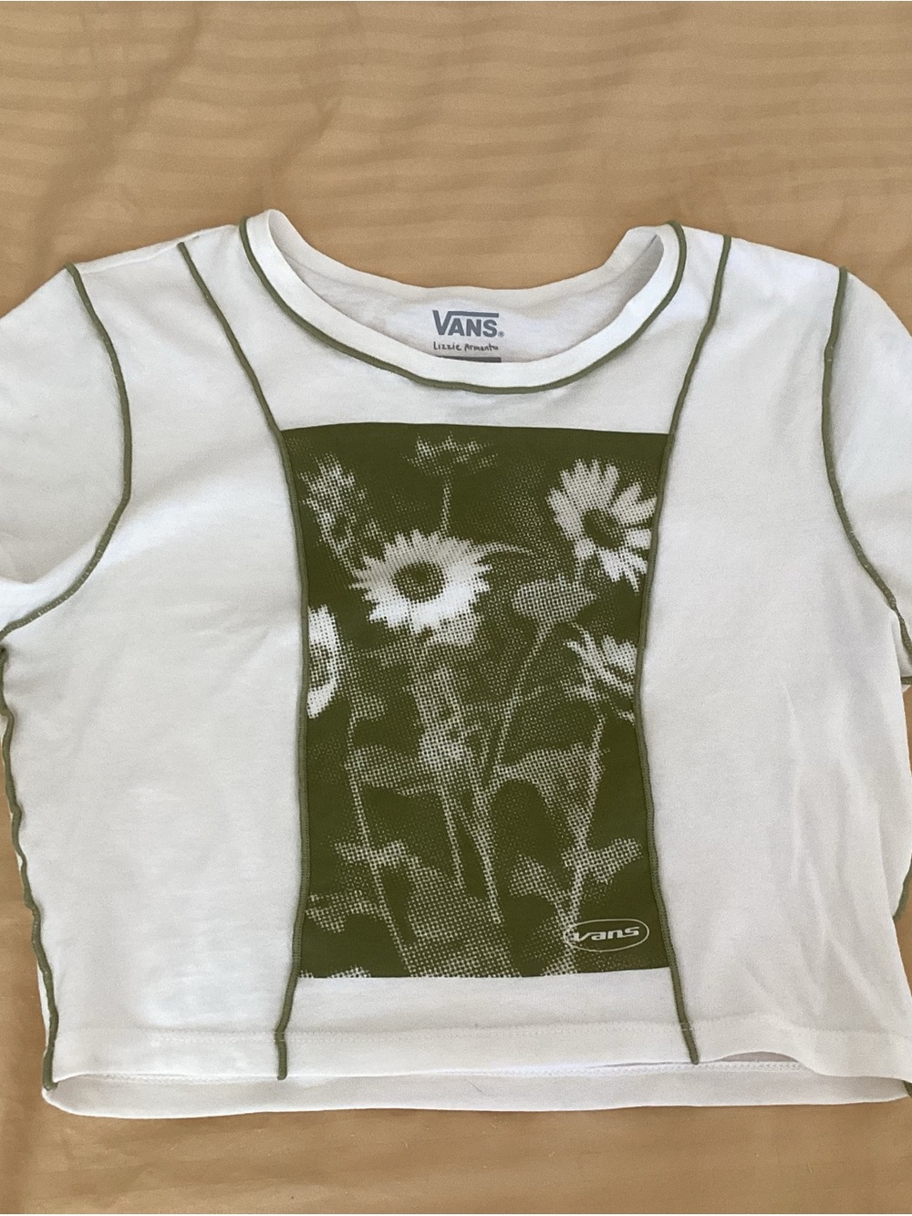 Vans White Tee with Olive Green Floral Panel